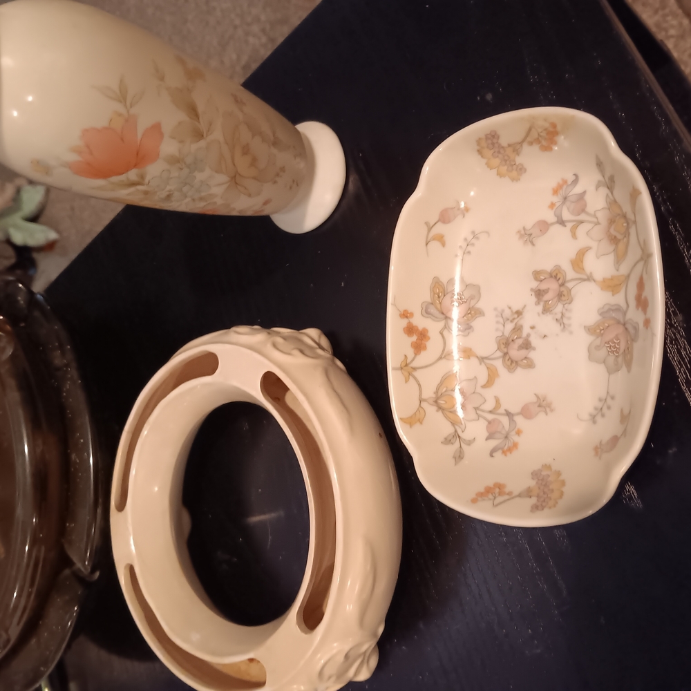 Floral Ceramic Vase and Dish Set